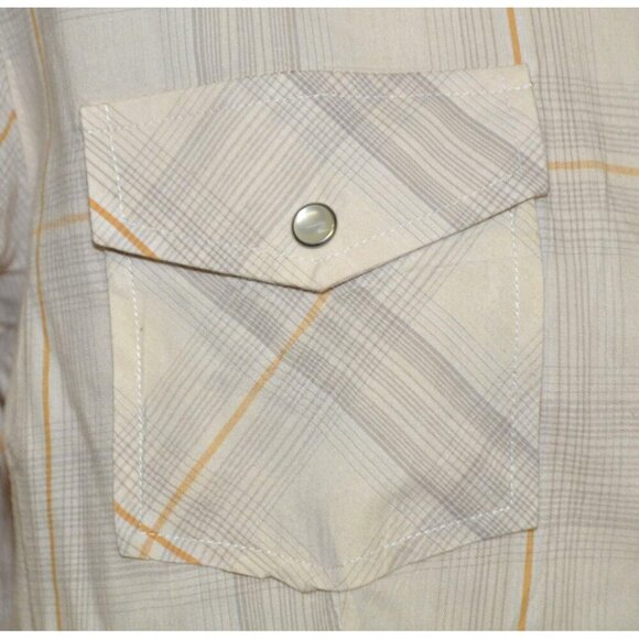 Bit & Bridle Western Shirt Tan Plaid Embroidered Floral Pearl Snaps Size XL - Picture 4 of 12